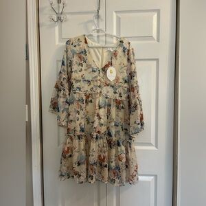 Sweet Lemon Floral Dress with Ruffle Sleeves